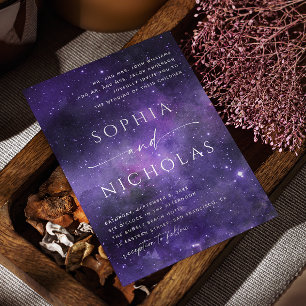 Universe stars. Purple space night stars wedding Invitation