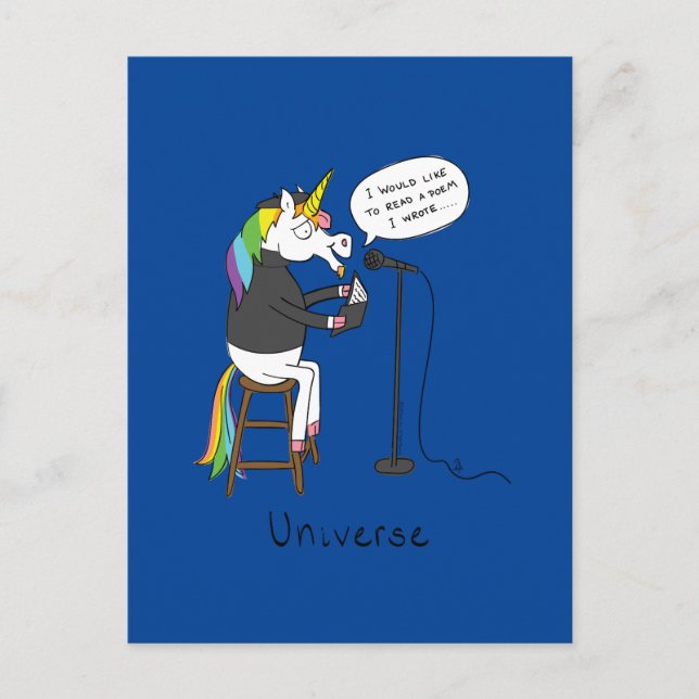 Universe Unicorn Reading Poetry Funny Postcard (Front)