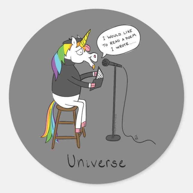 Universe Unicorn Reading Poetry Funny Stickers (Front)