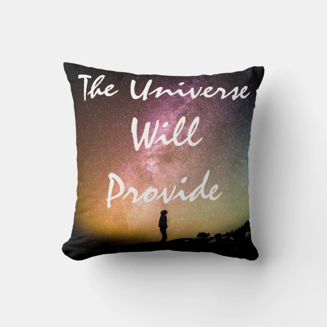 Universe Will Provide Starry Night Sky and Person Throw Pillow (Front)
