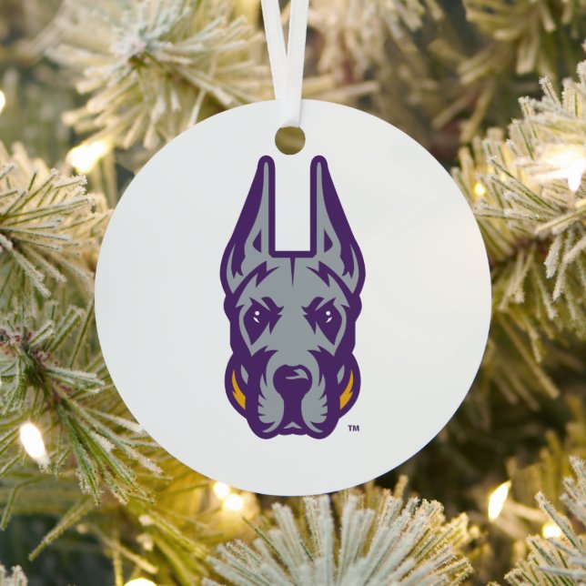 University at Albany Great Dane Mascot Head Metal Ornament (Insitu)