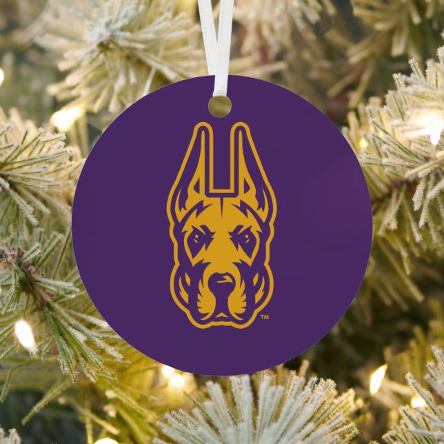 University at Albany Great Dane Mascot Head Metal Ornament (Insitu)
