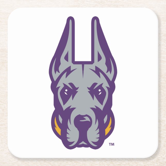 University at Albany Great Dane Mascot Head Square Paper Coaster (Front)