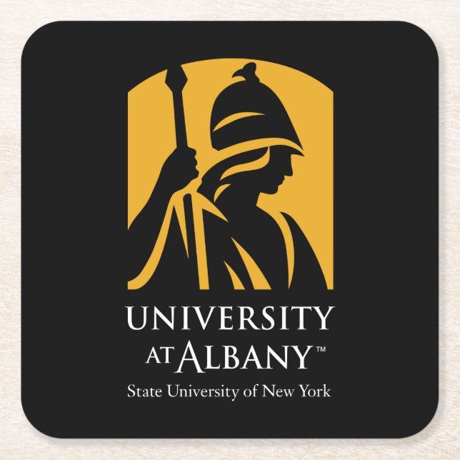 University at Albany Iconic Logo Square Paper Coaster (Front)