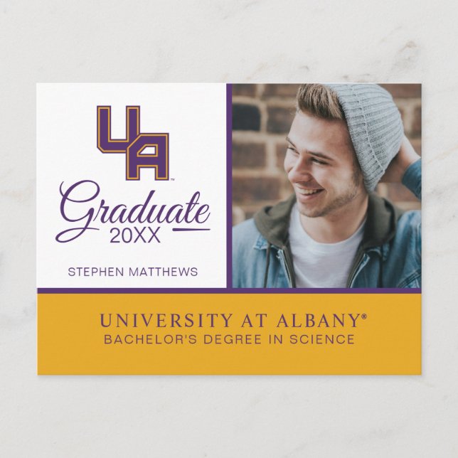 University at Albany Initials Logo Announcement Postcard (Front)