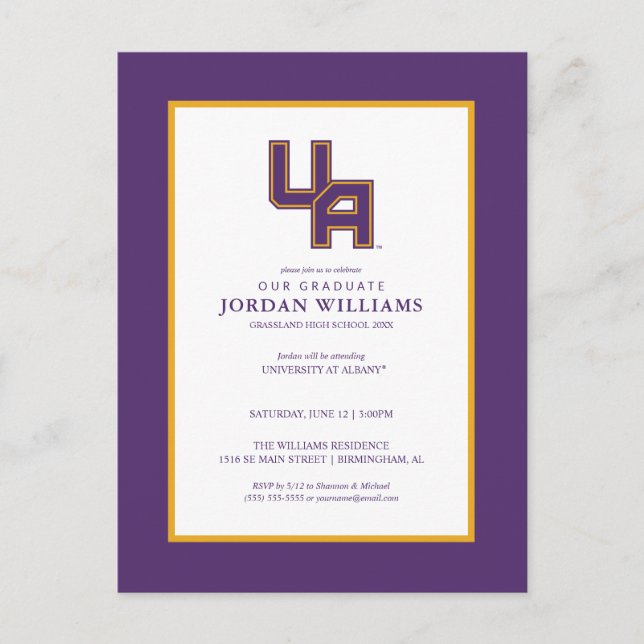 University at Albany Initials Logo Announcement Postcard (Front)