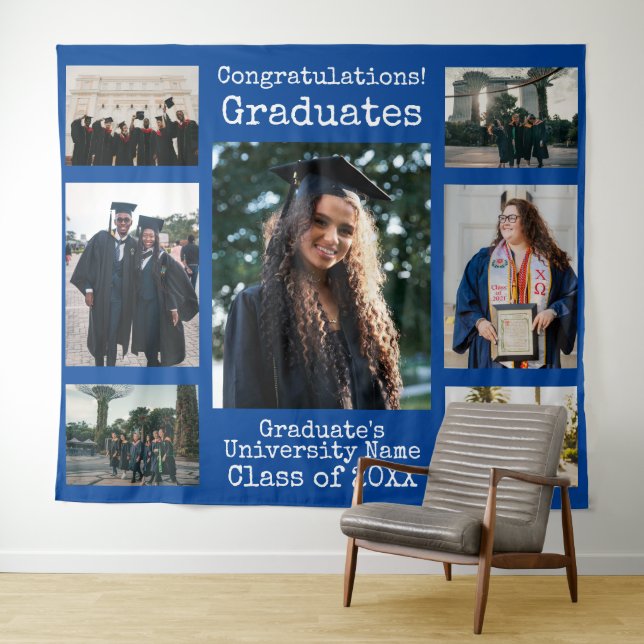 University Blue Congratulations Graduates Photo Tapestry (In Situ (Horizontal))