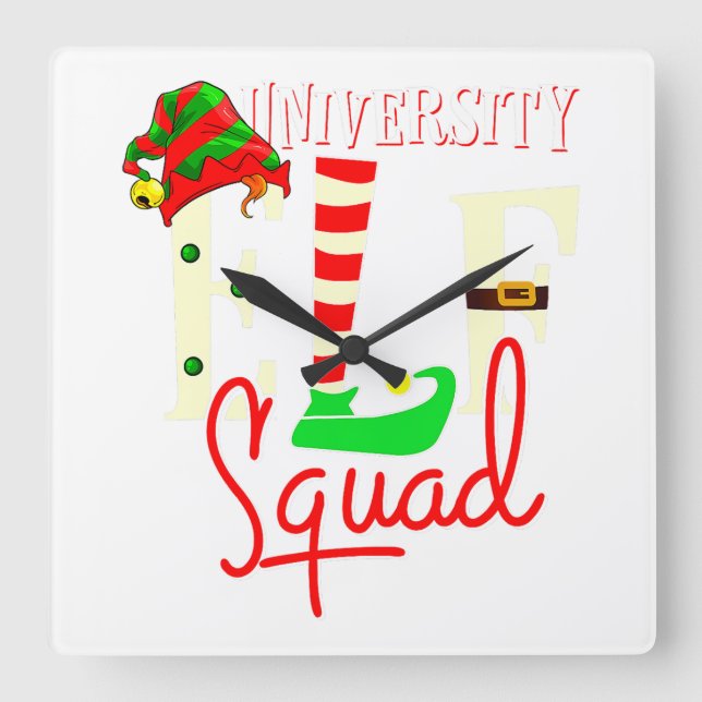 University Elf Squad Christmas Gift for University Square Wall Clock (Front)