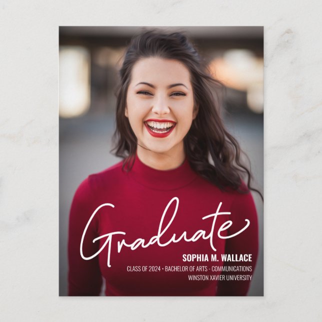 University Graduate with Photo Class of 2024 Announcement Postcard (Front)