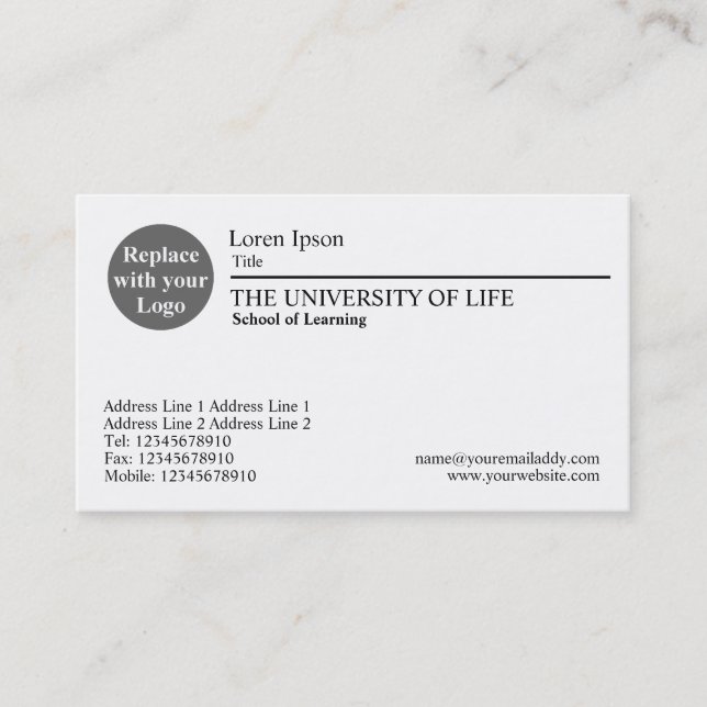 University of Life - Black Rule Business Card (Front)