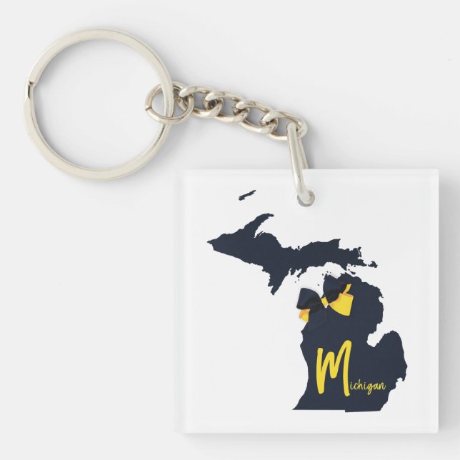 University of Michigan State Map Blue and Yellow Keychain (Front)