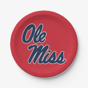 University of Mississippi   Ole Miss Script Paper Plate
