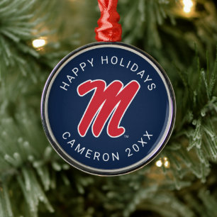 University of Mississippi   Script M Metal Ornament