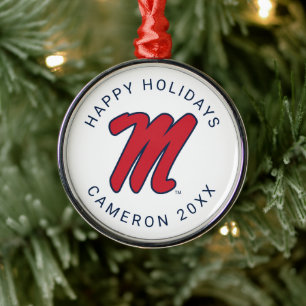 University of Mississippi   Script M Metal Ornament