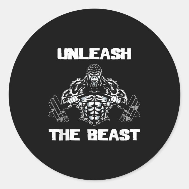 Unleahe Gorilla Bodybuilding Motivational Gift  Classic Round Sticker (Front)