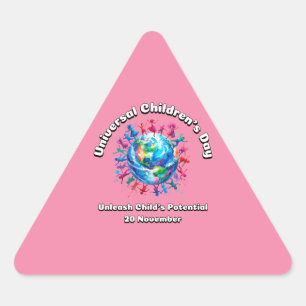 Unleash Child's Potential. World Children's Day. Triangle Sticker