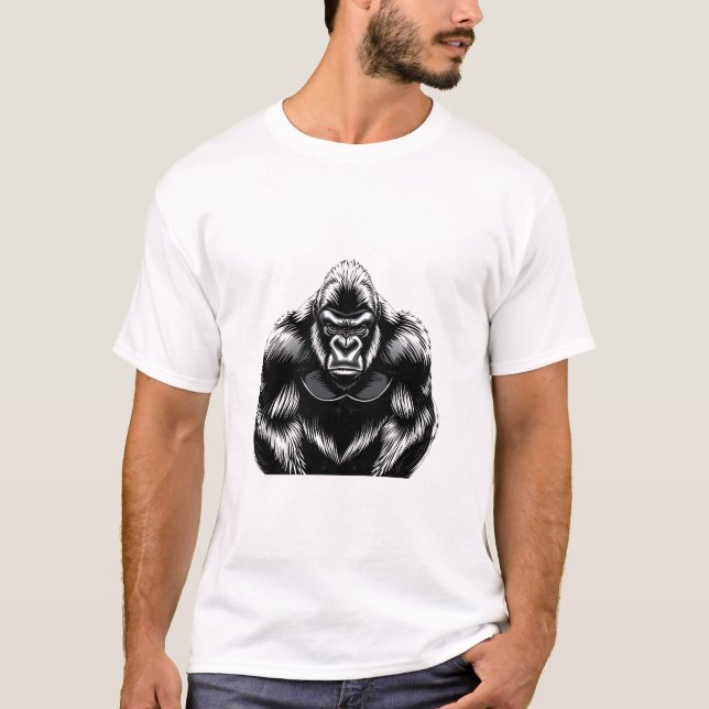 Unleash Strength: Powerful Silverback Gorilla T-Shirt (Front)