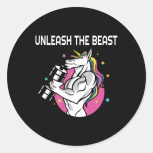 Unleash The Beast - Unicorn Gym Rat Magic Sparkle Classic Round Sticker