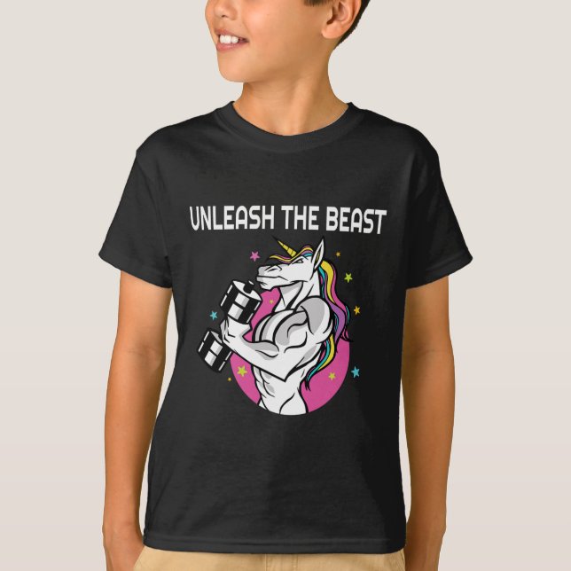 Unleash The Beast - Unicorn Gym Rat Magic Sparkle  T-Shirt (Front)