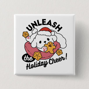 Unleash the Holiday Cheer – Cute Dog Christmas 2 Inch Square Button