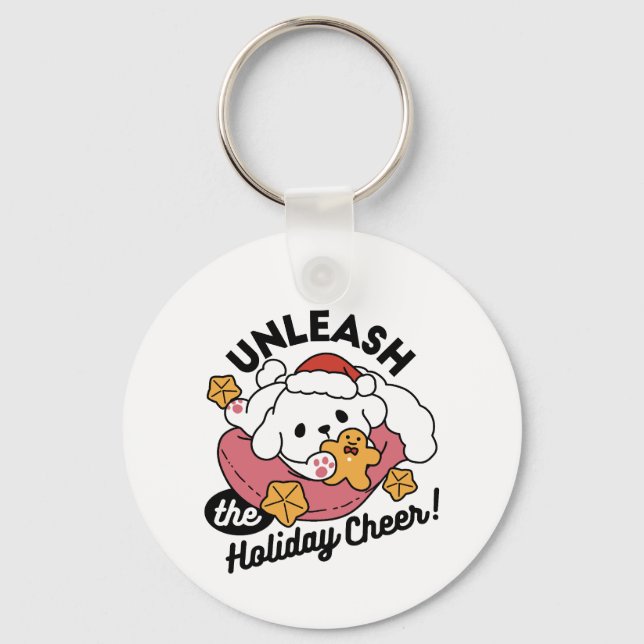 Unleash the Holiday Cheer – Cute Dog Christmas Keychain (Front)