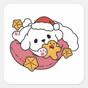 Unleash the Holiday Cheer – Cute Dog Christmas Square Sticker