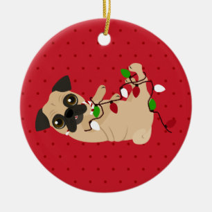 Unleash the Holiday Cheer Cute Pug Christmas Ceramic Ornament