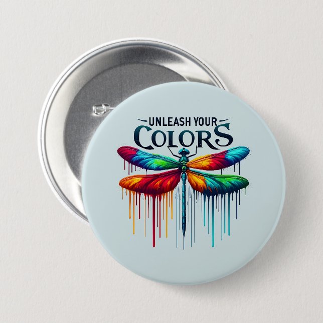 Unleash Your Colours - Artistic Dragonfly 3 Inch Round Button (Front & Back)