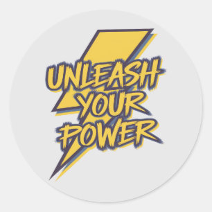 Unleash Your Power Motivational Lightning Bolt Classic Round Sticker