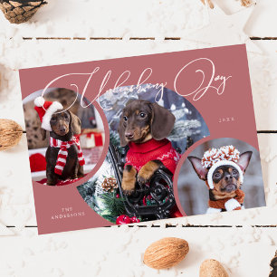 Unleashing Joy Pink Dog Photo Holiday Card