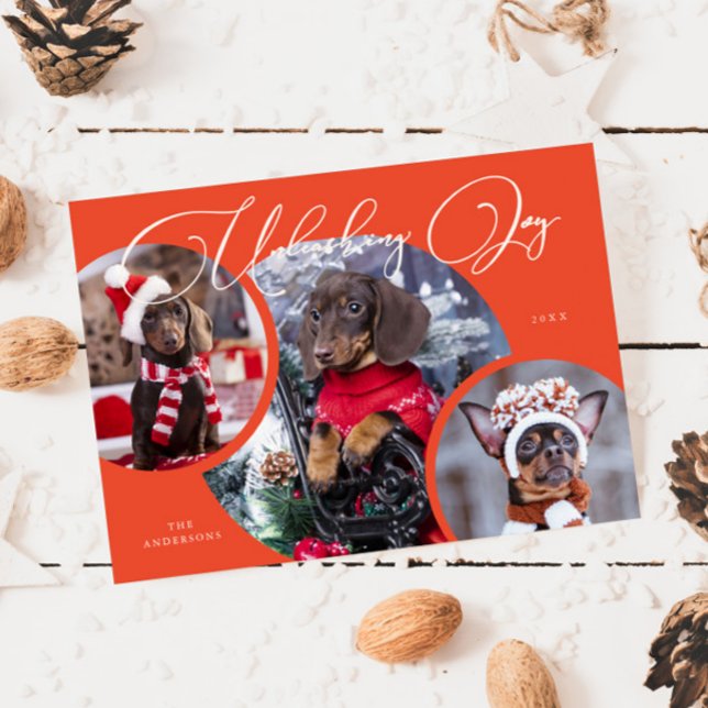 Unleashing Joy Retro Red Dog Photo Holiday Card (Creator Uploaded)
