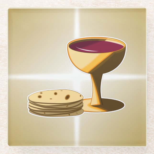 Unleavened Bread and Wine The Last Supper Easter Glass Coaster (Front)