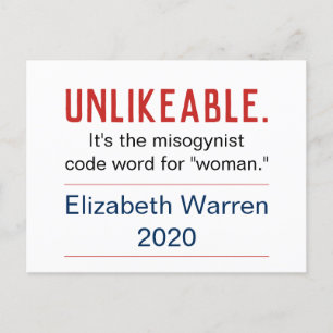 Unlikeable Woman Pro-Elizabeth Warren 2020 Postcard