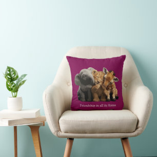 Unlikely Friends Elephant, Lion & Giraffe Friendsh Throw Pillow