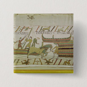 Unloading horses from the ships 2 inch square button
