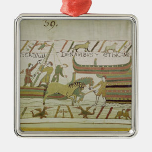 Unloading horses from the ships metal ornament