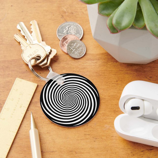 Unlock the Magic Hypnosis Spiral Keychain (Take your keys on a trippy ride with our black and white Hypnosis spiral key chain.)