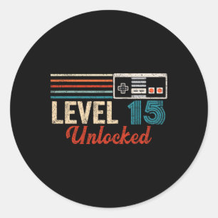 Unlocked Level 15 Birthday Boy Video Game Controll Classic Round Sticker