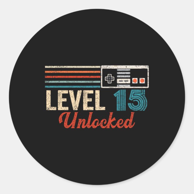 Unlocked Level 15 Birthday Boy Video Game Controll Classic Round Sticker (Front)