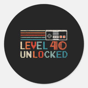 Unlocked Level 40 Birthday Boy Video Game Controll Classic Round Sticker