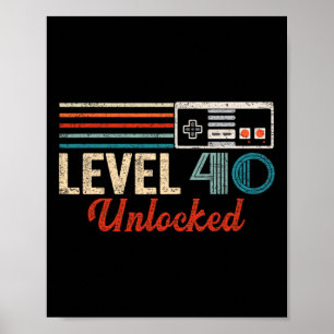 Unlocked Level 40 Birthday Boy Video Game Controll Poster