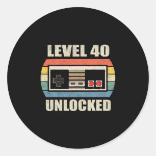 Unlocked Level 40 Birthday Men Women Video Game Co Classic Round Sticker