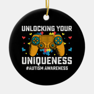 Unlocking Your Uniqueness Autism Gaming Gamer Ceramic Ornament