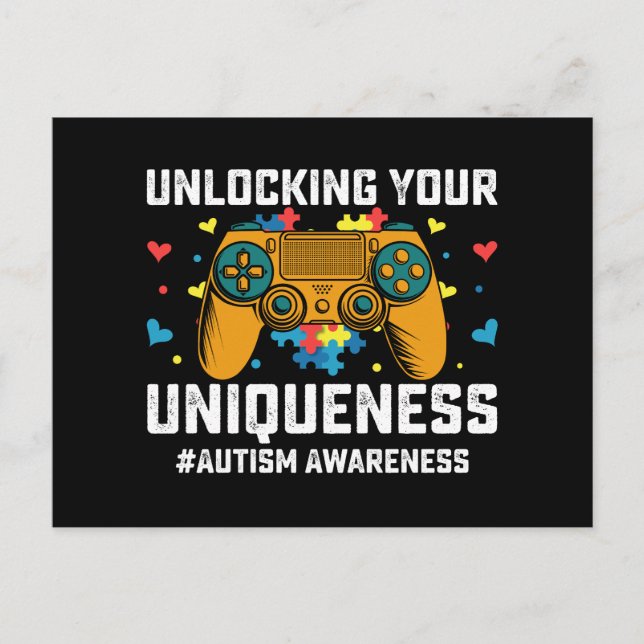 Unlocking Your Uniqueness Autism Gaming Gamer Postcard (Front)