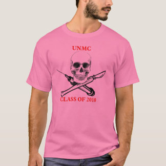 UNMC skull and syringe light colour shirt text