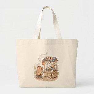unny Capybara at Stinky Tofu Stall Taiwan Night Large Tote Bag