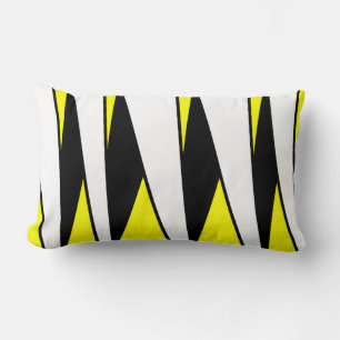 Unparallel Stripes, Black and White on Yellow Lumbar Pillow