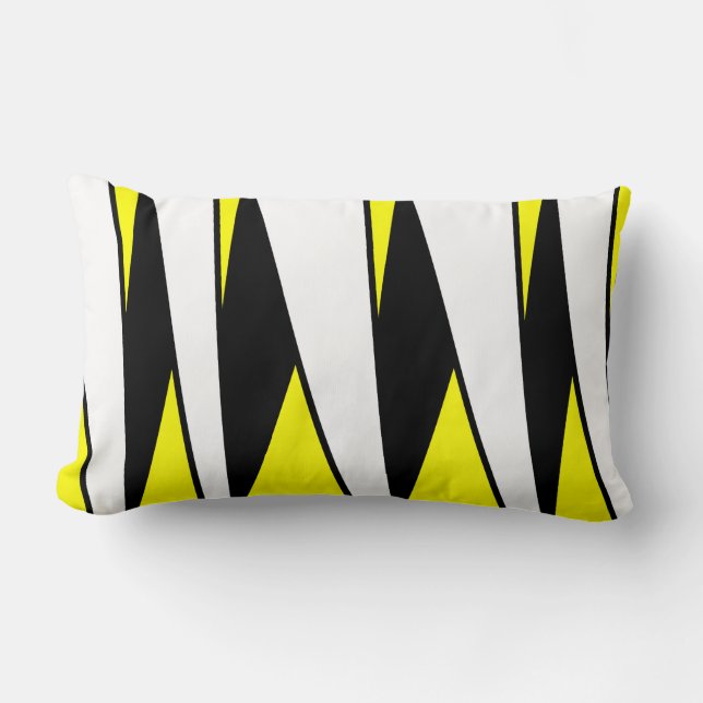 Unparallel Stripes, Black and White on Yellow Lumbar Pillow (Front)