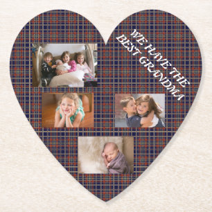 Unparalleled Love  Grandma Touching Tribute Plaid Paper Coaster