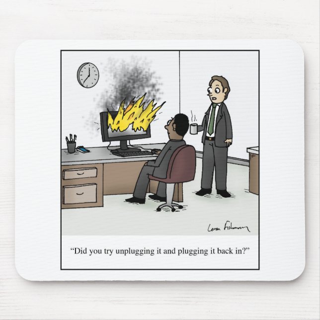 Unplug and Plug it Back in Cartoon Mouse Pad (Front)